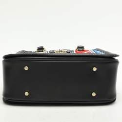 Aigner Black Embroidery and Leather Top Handle Bag