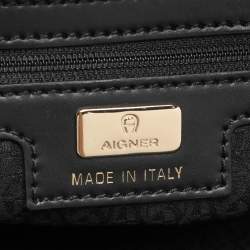 Aigner Black Embroidery and Leather Top Handle Bag