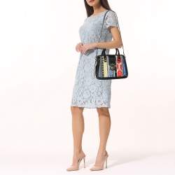 Aigner Black Embroidery and Leather Top Handle Bag