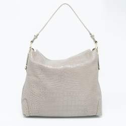 Aigner Grey Croc Embossed Leather Logo Shoulder Bag