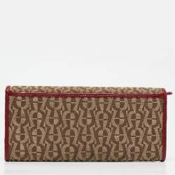 Aigner Beige/Red Signature Canvas and Patent Leather Flap Continental Wallet