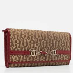 Aigner Beige/Red Signature Canvas and Patent Leather Flap Continental Wallet