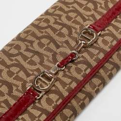 Aigner Beige/Red Signature Canvas and Patent Leather Flap Continental Wallet