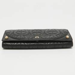 Pre Owned Aigner Black Logo Quilted Leather Continental Wallet