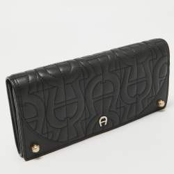 Pre Owned Aigner Black Logo Quilted Leather Continental Wallet