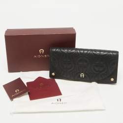 Pre Owned Aigner Black Logo Quilted Leather Continental Wallet