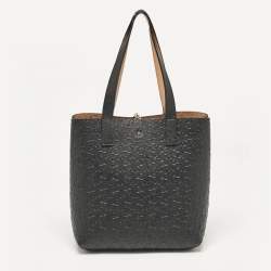 Aigner Black/Beige Monogram Embossed Leather Leonie Tote