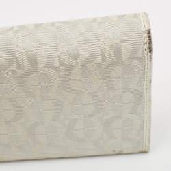 Aigner Off White Monogram Canvas and Leather Flap Continental Wallet