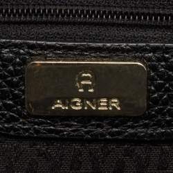 Pre Owned Aigner Black Leather Flap Shoulder Bag