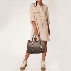 Aigner Brown/Beige Signature Coated Canvas and Leather Boston Bag