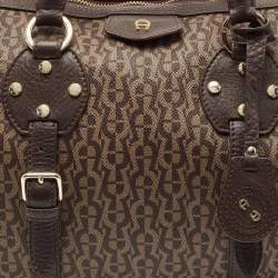 Aigner Brown/Beige Signature Coated Canvas and Leather Boston Bag