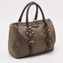 Aigner Brown/Beige Signature Coated Canvas and Leather Boston Bag