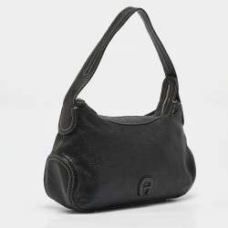 Aigner Black Leather Logo Shoulder Bag
