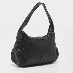 Aigner Black Leather Logo Shoulder Bag