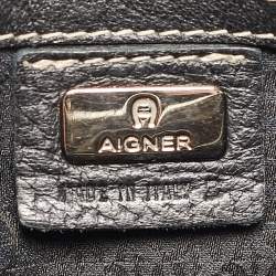 Aigner Black Leather Logo Shoulder Bag