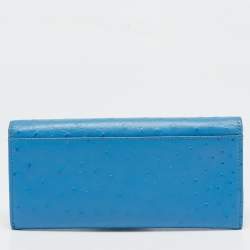 Aigner Blue Ostrich Embossed Leather Logo Continental Wallet