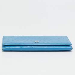Aigner Blue Ostrich Embossed Leather Logo Continental Wallet