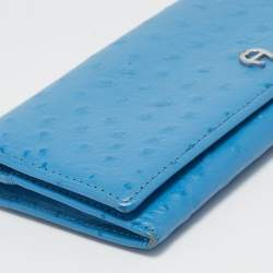 Aigner Blue Ostrich Embossed Leather Logo Continental Wallet