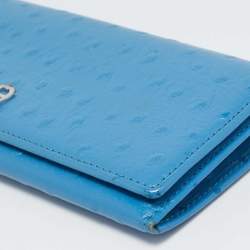 Aigner Blue Ostrich Embossed Leather Logo Continental Wallet
