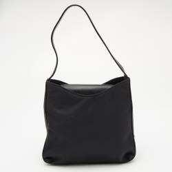 Aigner Black Leather and Nylon Flap Hobo