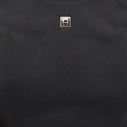 Aigner Black Leather and Nylon Flap Hobo