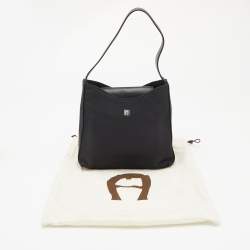Aigner Black Leather and Nylon Flap Hobo