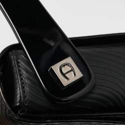 Aigner Black Textured Leather Flap Top Handle Bag