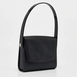 Aigner Black Textured Leather Flap Top Handle Bag