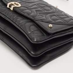 Pre Owned Aigner Black Embossed Leather Small Diadora Crossbody Bag