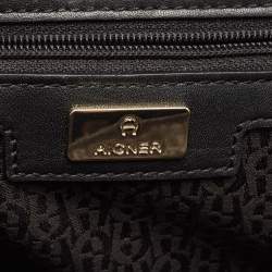 Pre Owned Aigner Black Embossed Leather Small Diadora Crossbody Bag