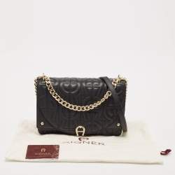 Pre Owned Aigner Black Embossed Leather Small Diadora Crossbody Bag