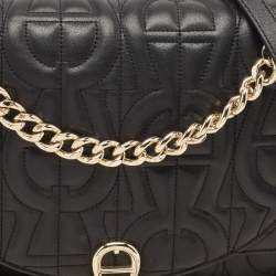 Pre Owned Aigner Black Embossed Leather Small Diadora Crossbody Bag