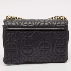 Pre Owned Aigner Black Embossed Leather Small Diadora Crossbody Bag