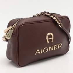 Pre Owned Aigner Burgundy Leather Bombe A Camera Crossbody Bag