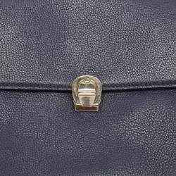 Aigner Navy Blue Leather Genoveva M Top Handle Bag
