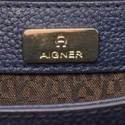 Aigner Navy Blue Leather Genoveva M Top Handle Bag