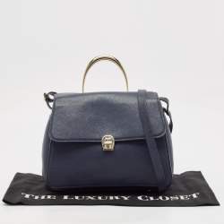 Aigner Navy Blue Leather Genoveva M Top Handle Bag