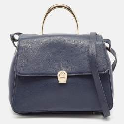 Aigner Navy Blue Leather Genoveva M Top Handle Bag