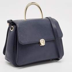 Aigner Navy Blue Leather Genoveva M Top Handle Bag