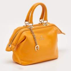 Aigner Orange Leather Frame Satchel