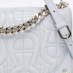 Aigner Blue Embossed Leather Small Diadora Crossbody Bag
