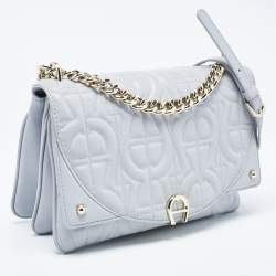 Aigner Blue Embossed Leather Small Diadora Crossbody Bag