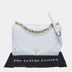 Aigner Blue Embossed Leather Small Diadora Crossbody Bag
