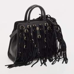 Aigner Black Leather and Suede Small Fringe Cybill Bag