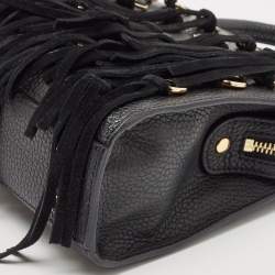 Aigner Black Leather and Suede Small Fringe Cybill Bag