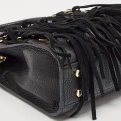 Aigner Black Leather and Suede Small Fringe Cybill Bag