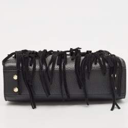 Aigner Black Leather and Suede Small Fringe Cybill Bag