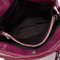 Aigner Magenta Croc Embossed Leather Double Zip Satchel