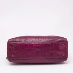 Aigner Magenta Croc Embossed Leather Double Zip Satchel