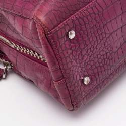 Aigner Magenta Croc Embossed Leather Double Zip Satchel